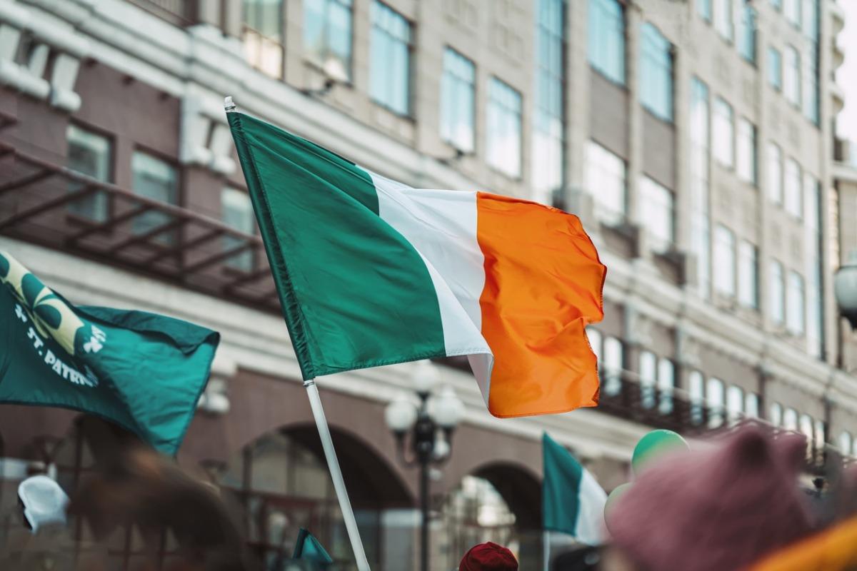 Irish flag being flown at a local St. Patrick's Day Parade
