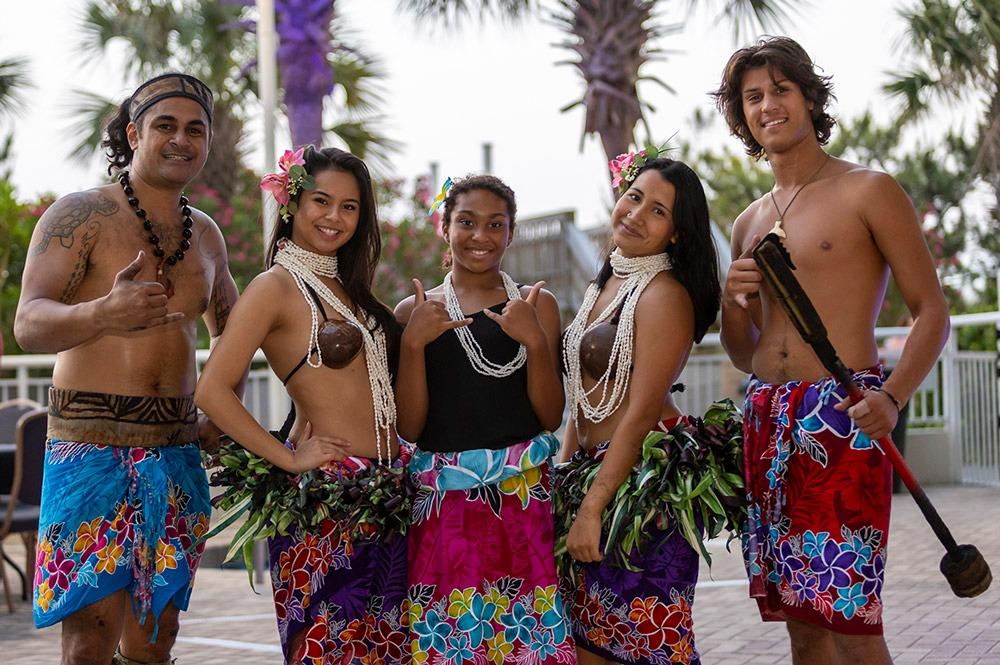 Image promoting Prince Resort's Hula Fire Show on Wednesdays from June - September with images of fire dancers and hula girls