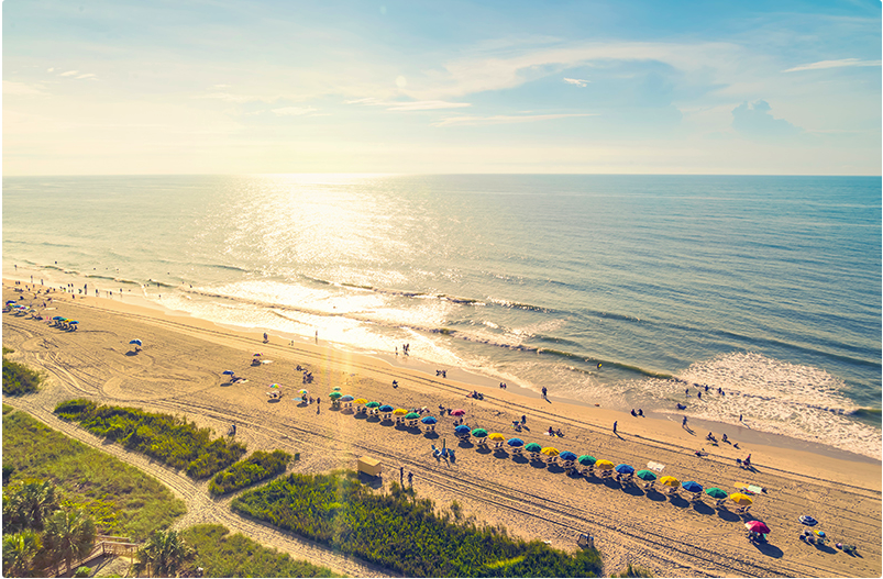 an aerial view of the Myrtle Beach coastline on a sunny day