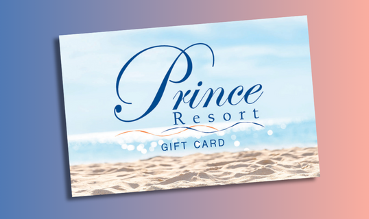 A gift card for Prince Resort. The card features elegant, cursive script with the words 
